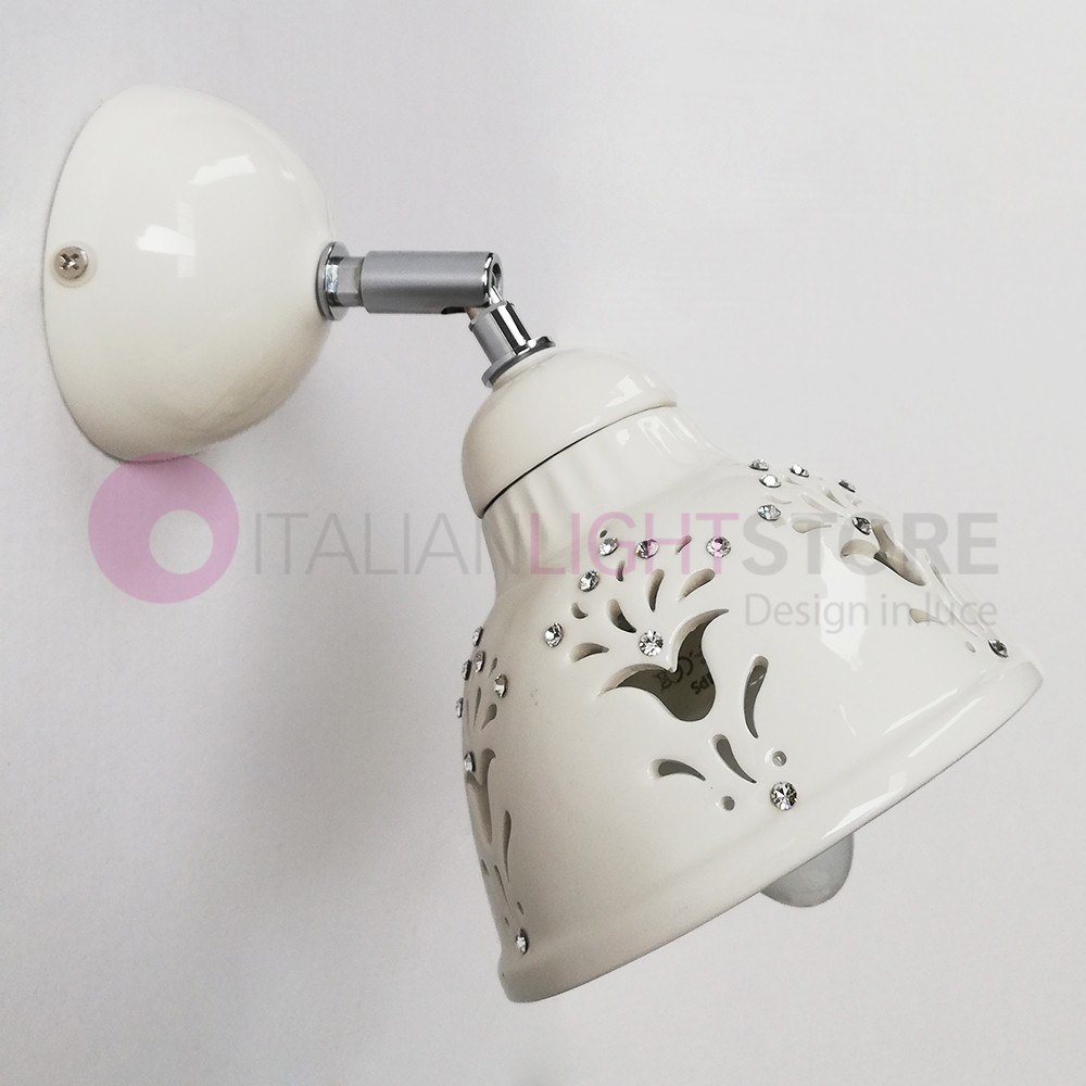 LUNADORO 2250.A CERAMICHE BORSO Lampada Parete Ceramica Cristalli Boemia Rustico | Ceramiche Borso