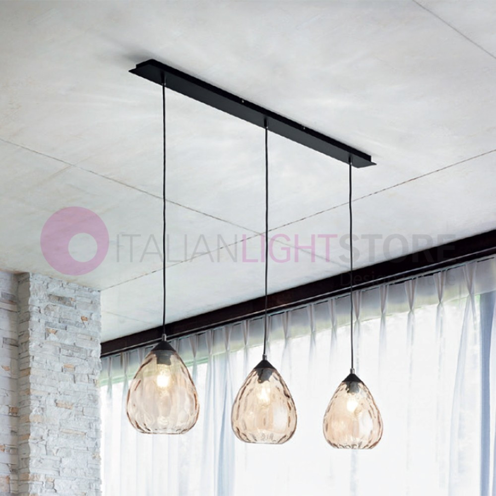 GISELLA 3518-49-125 FABAS Lampadario Moderno a 3 luci in Vetro Soffiato Ambra