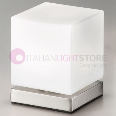 BRENTA 3407 FABAS Lampada da Comodino a Led Cubetto Moderno in Vetro Soffiato Bianco