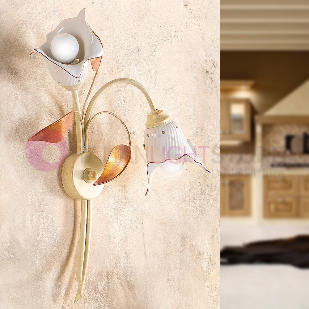 VENTURINA 2209.A2 CERAMICHE BORSO Applique 2 Lights in wrought Iron, and Ceramic Rustic Country VENTURINA 2209.A2 CERAMICHE BORSO Applique 2 Lights in wrought Iron, and Ceramic Rustic Country