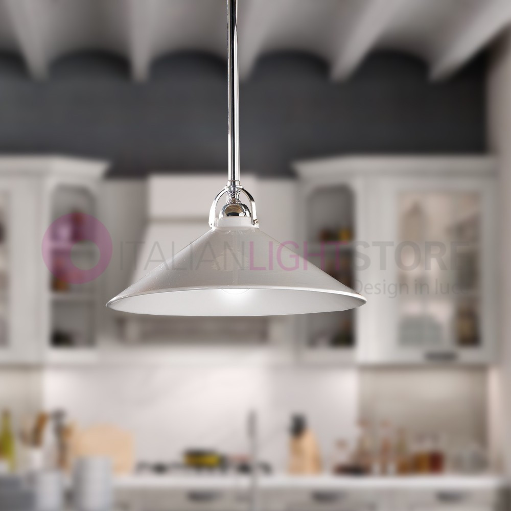 ORBETELLO Lampadario Cromato D35 Cucina Ceramica Rustico Country