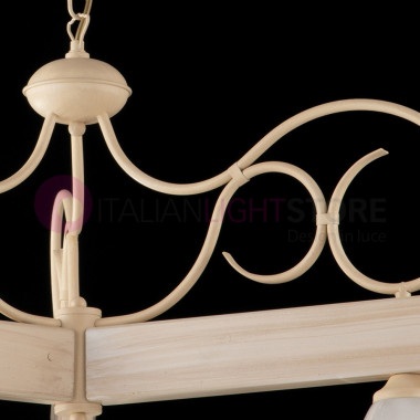 BISTRO Chandelier Rustic 3 Lights in Wood, Ivory and Wrought-Iron mountain homes 