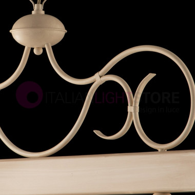 BISTRO Chandelier Rustic Rocker in Wood, Ivory and Wrought Iron