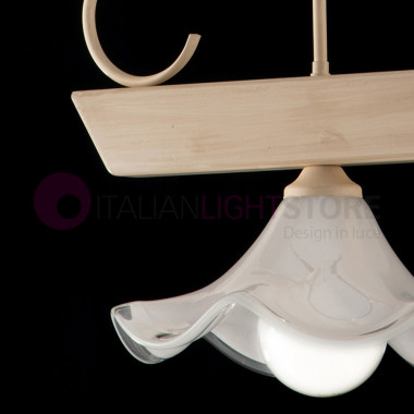 BISTRO Lamp Suspension d.43 in Wood, Ivory and Wrought Iron