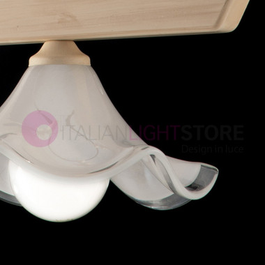 BISTRO Lamp Suspension d.43 in Wood, Ivory and Wrought Iron