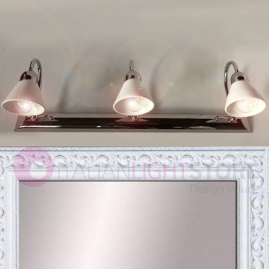DEA Applique lampada da Specchio bagno a 3 Luci Ceramica Bianca stile classico rustico