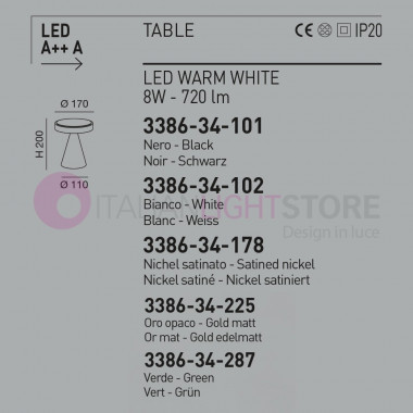 NEUTRAL 3386-34 FABAS Lámpara de Mesa Led h20 Diseño Moderno con Varios Colores
