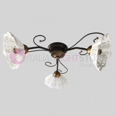 CALCINAIA Ceiling light with 3 Lights in Ceramic and Wrought Iron Rustic Country - Ceramiche Borso