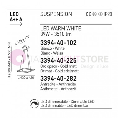 BARD FABAS 3394-40 Lampada a Sospensione a Led Integrato L. 42x42 Design Moderno