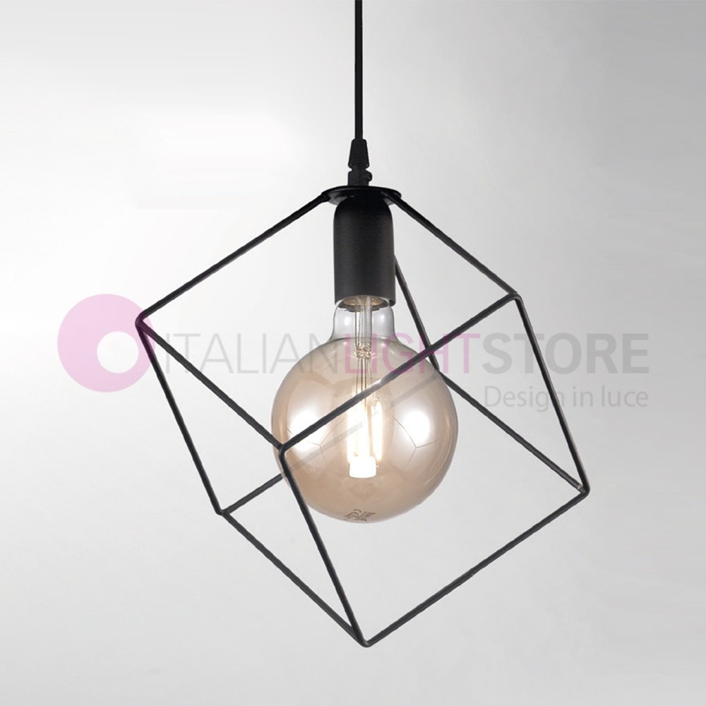 NURY Suspension Cage Cube-Noir Métal L. 16 Style Vintage Industriel