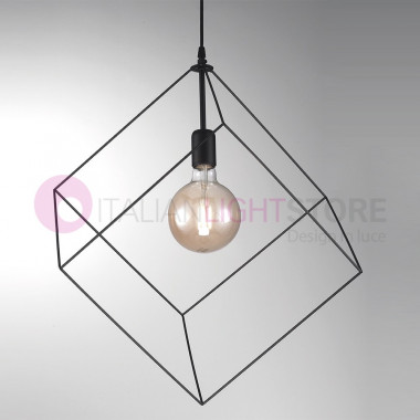 NURY Suspension Cage Cube en Métal Noir L. 35 Style Vintage Industriel