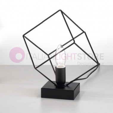 NURY Lampe de Table Cage Cube Métal Noir L. 16 Style Vintage Industriel