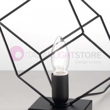 NURY Table Lamp Cage Cube Metal Black L. 16 Style Vintage Industrial