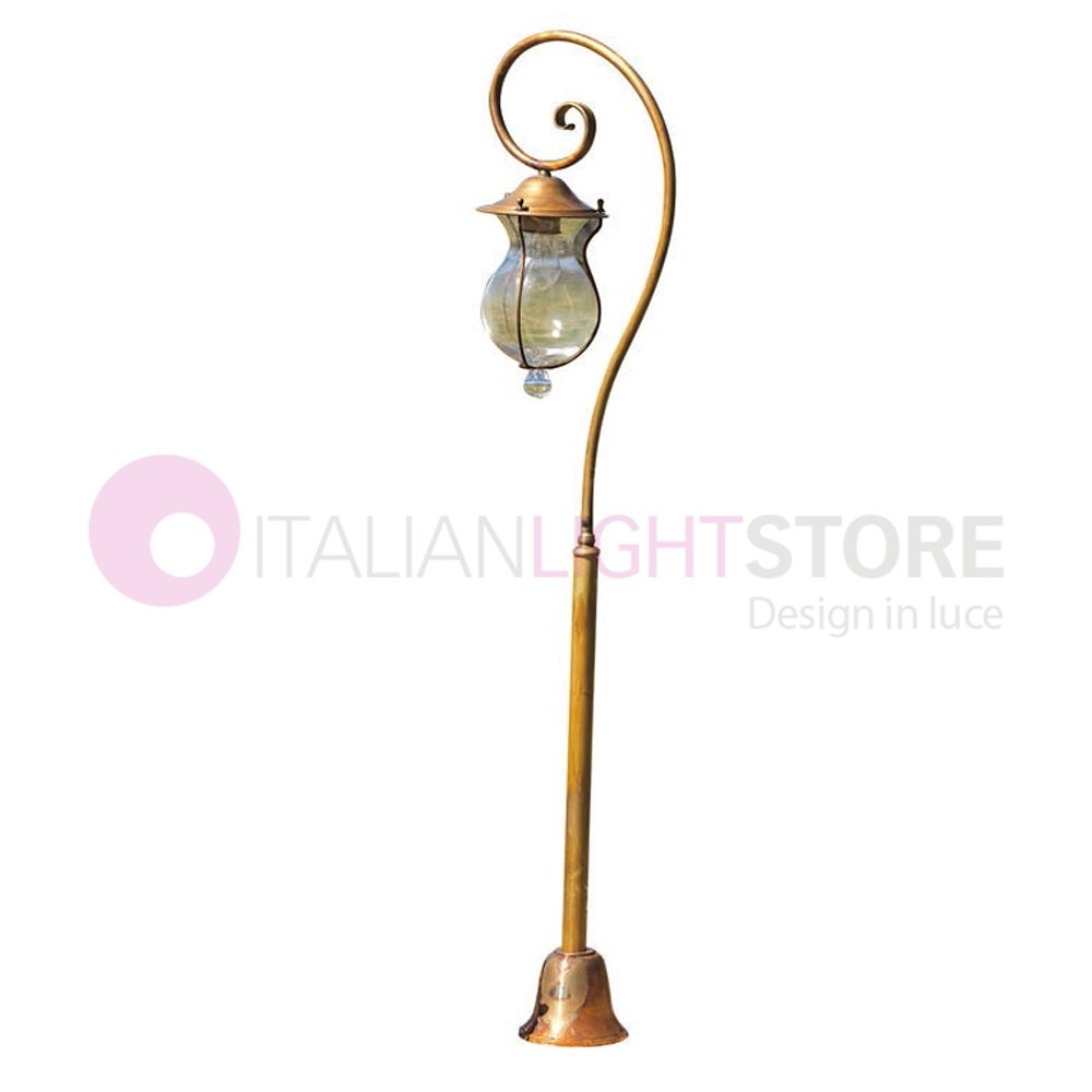 BACCO Lampione Rustico h. 125 a 1 luce in Ottone Anticato per Esterno Giardino FEBOLIGHT