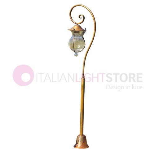 BACCO Lampione Rustico h. 125 a 1 luce in Ottone Anticato per Esterno Giardino FEBOLIGHT