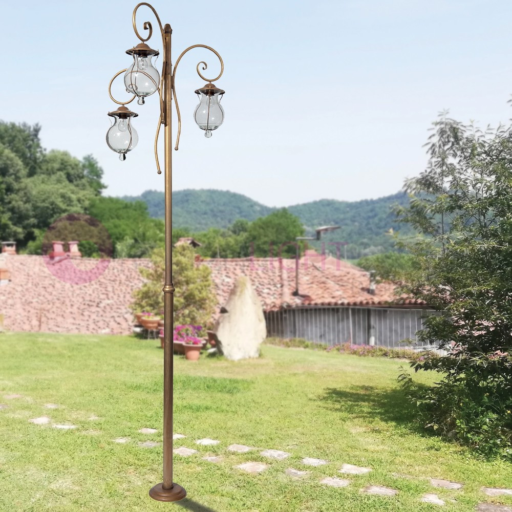 BACCHUS Laterne Rustikal h. 285 3-lichter Antik Messing für Außen, Garten FEBOLIGHT