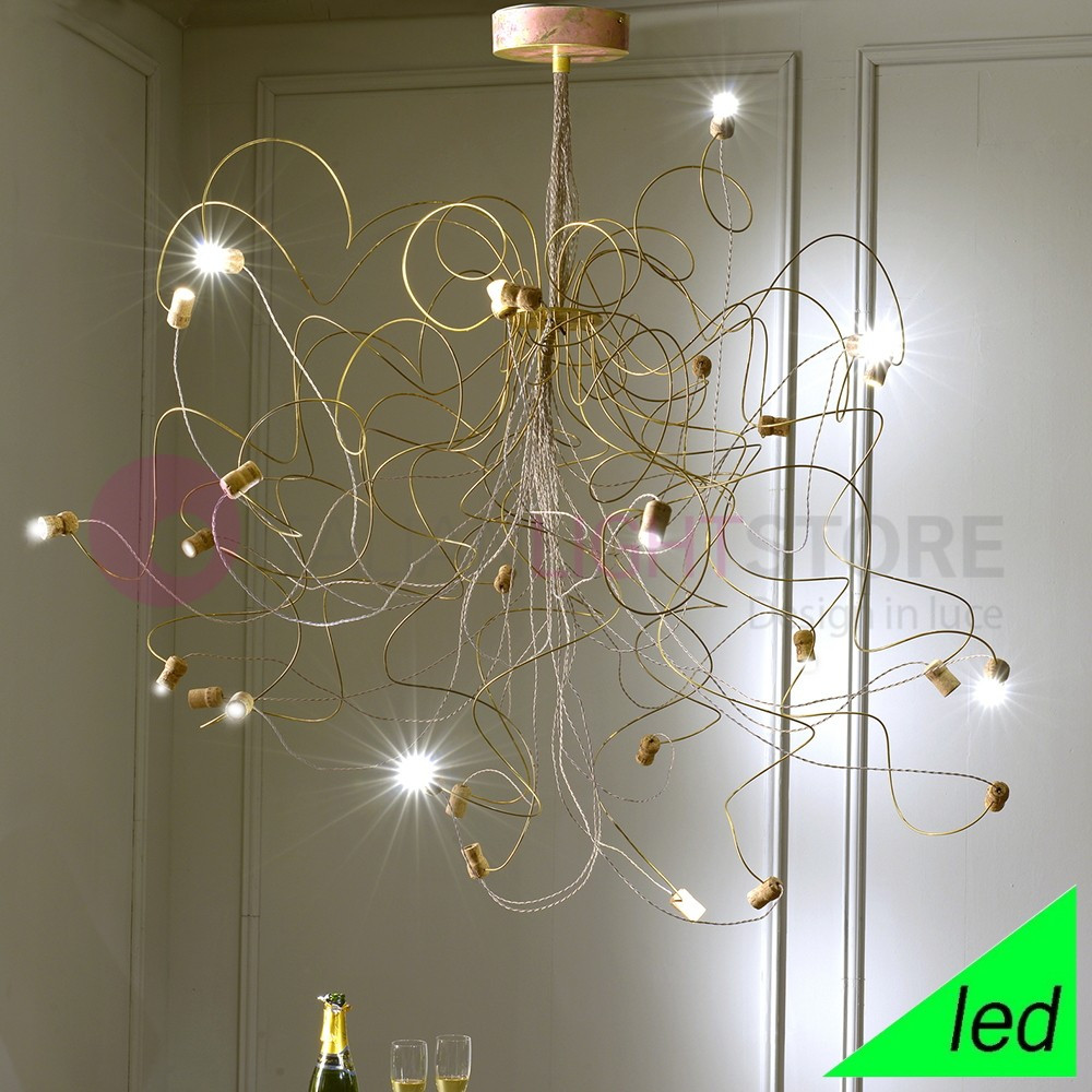 WINELED Lampadario 27 Luci Led Metallo Flessibile con Tappi di Sughero FEBOLIGHT