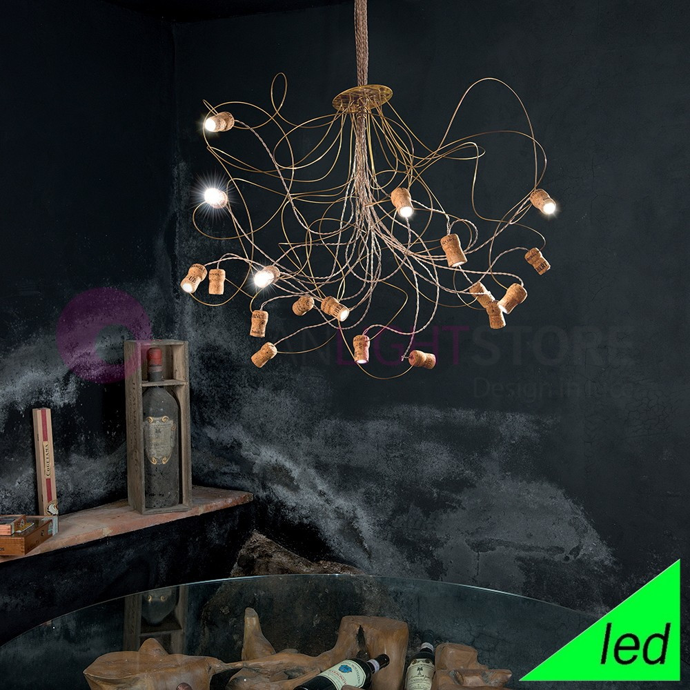 WINELED Lampadario 18 Luci Led Metallo Flessibile con Tappi di Sughero FEBOLIGHT