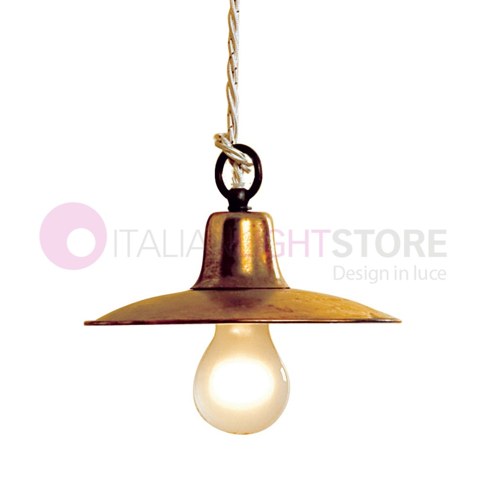 TEO FEBOLIGHT Sospensione Piatto Rustico D. 21 Ottone Anticato Stile Vintage Country