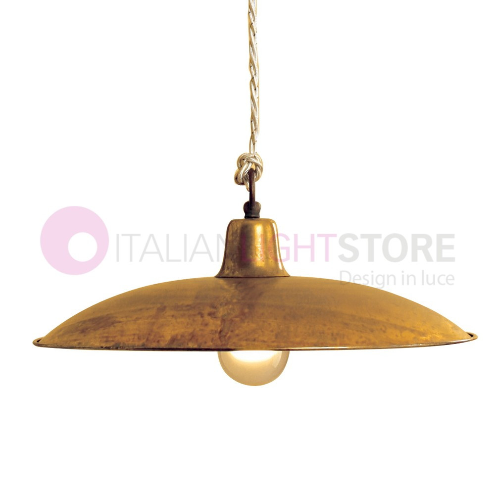 TEO Sospensione Piatto Rustico D. 30 Ottone Anticato Stile Vintage Country FEBOLIGHT