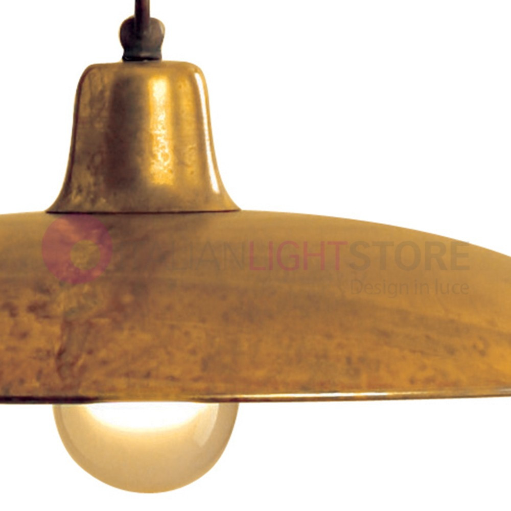 TEO Sospensione Piatto Rustico D. 36 Ottone Anticato Stile Vintage Country FEBOLIGHT