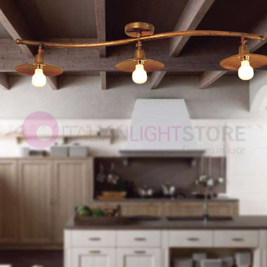 THEO Ceiling Luminaire, Rustic 3 lights in Antique Brass Dishes.21 Vintage Country FEBOLIGHT