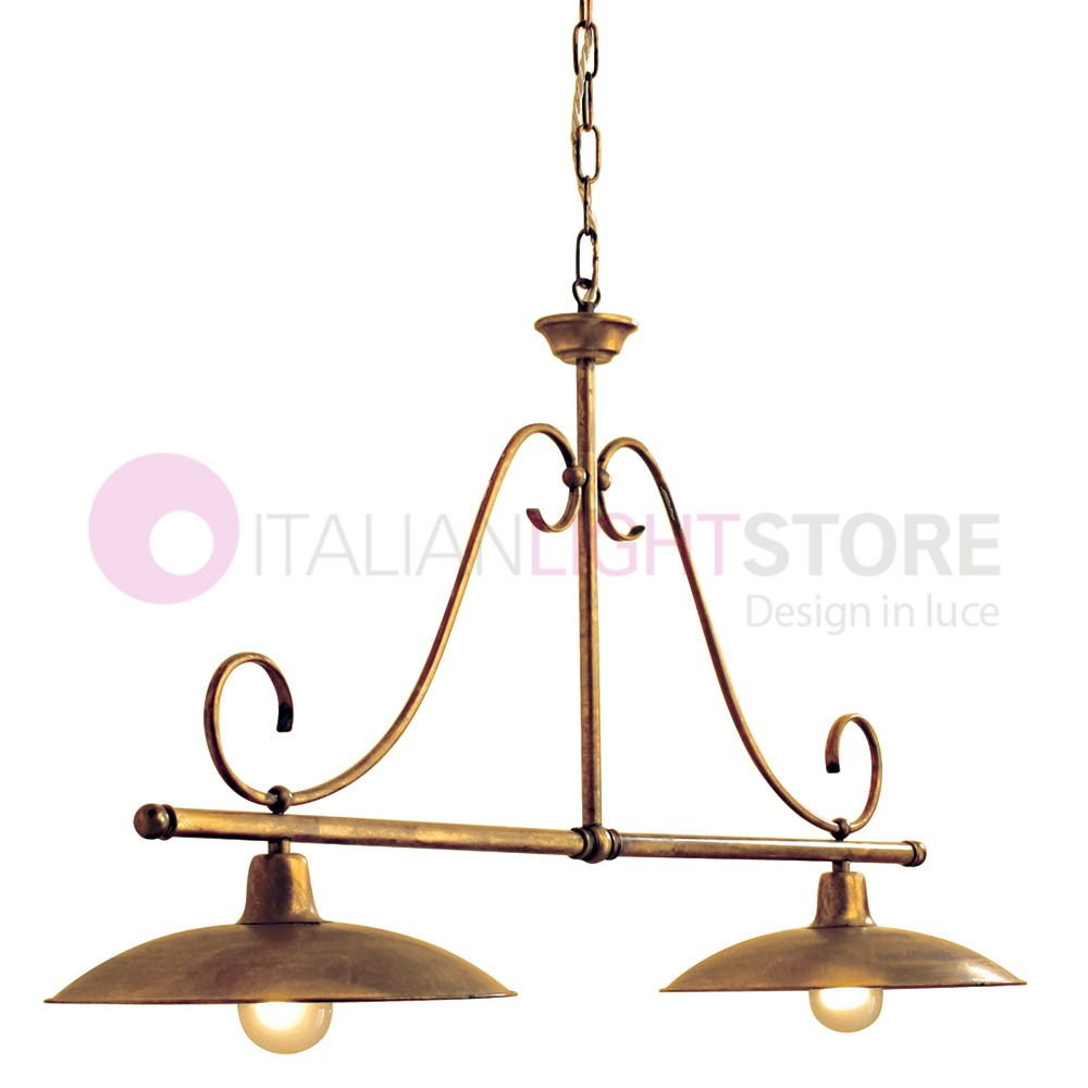 TEO Sospensione Bilanciere a 2 Luci  Ottone Anticato Stile Vintage Country FEBOLIGHT