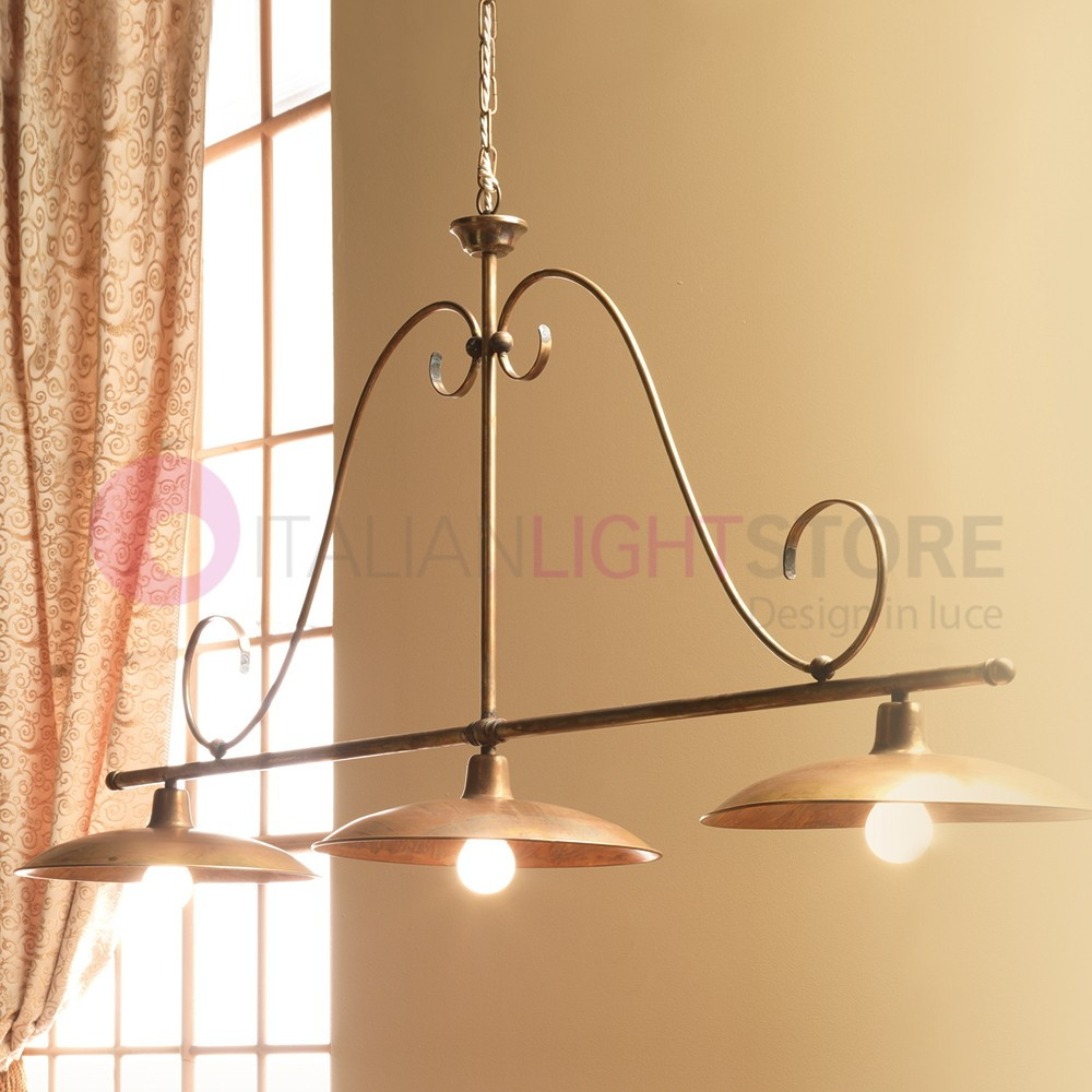 TEO Sospensione Bilanciere a 3 Luci  Ottone Anticato Stile Vintage Country FEBOLIGHT