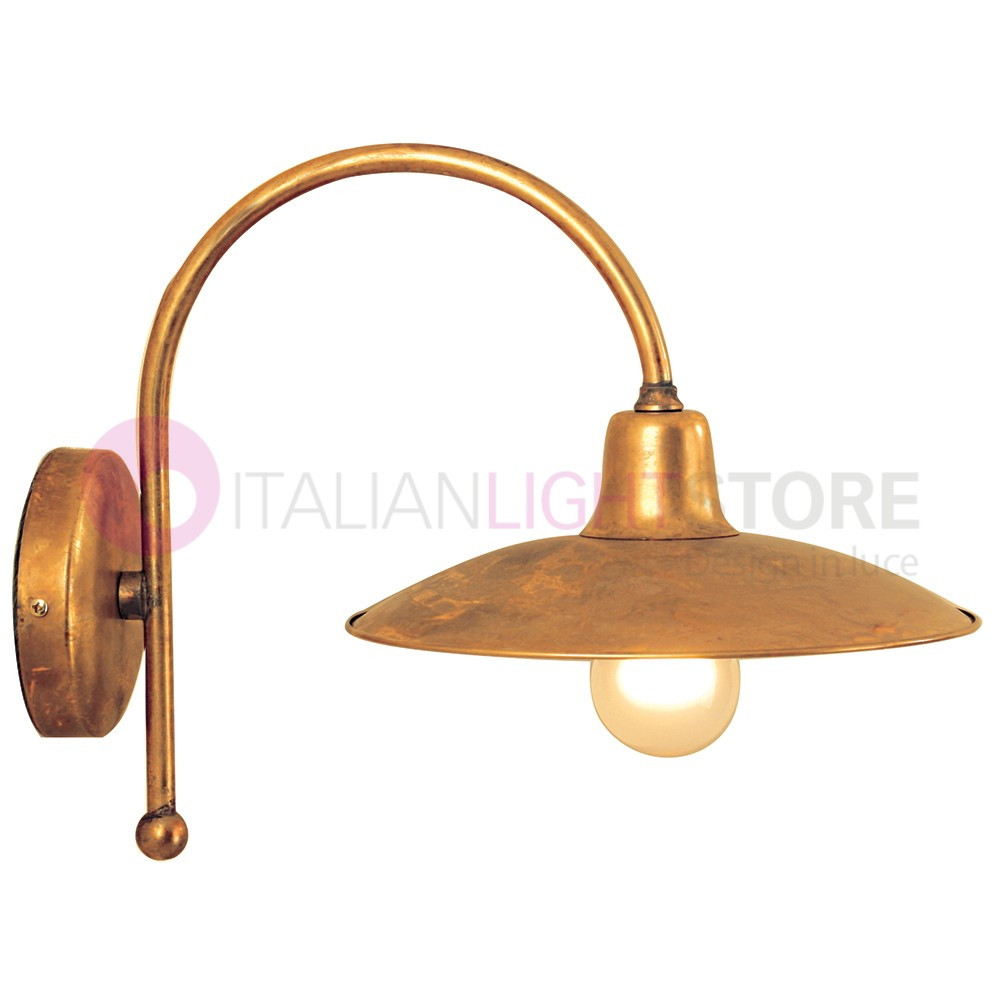 TEO Applique Rustico in Ottone Anticato Piatto d.26 Stile Country FEBOLIGHT