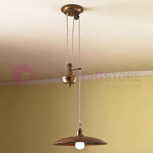 TEO Suspension Rustic with ups and Downs, D. 36 Antique Brass Vintage Style Country FEBOLIGHT
