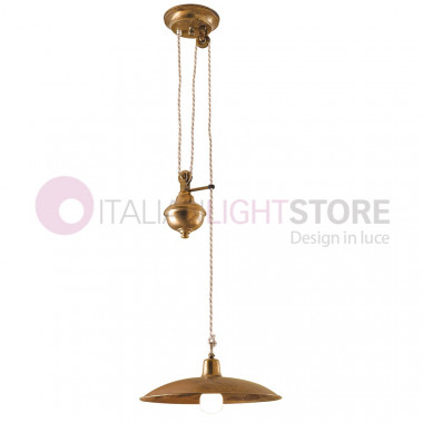 TEO Suspension Rustic with ups and Downs, D. 36 Antique Brass Vintage Style Country FEBOLIGHT