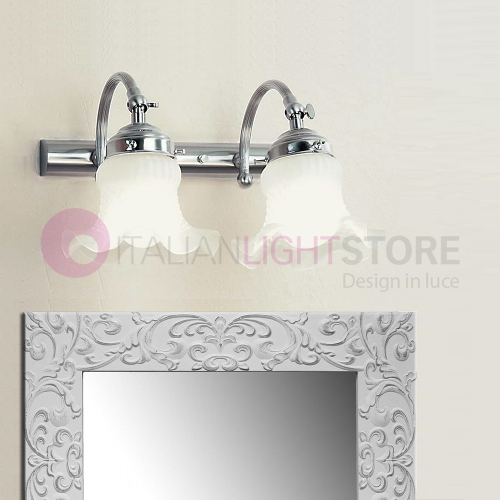 TULIP Applique miroir Rustique Classique 2 Lumières avec des lunettes, satin FEBOLIGHT