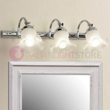 TULIP-Applikation-spiegel, Landhausstil, Klassische 3-Leuchten mit glas satiniert FEBOLIGHT