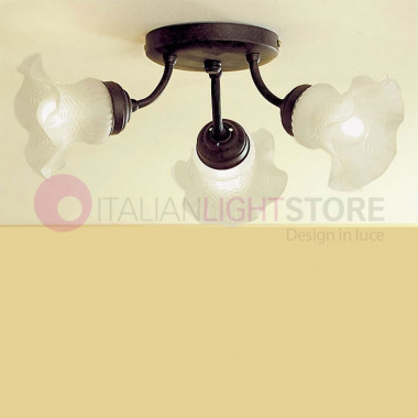 TULIP Ceiling light Ceiling Rustic Classic 3 Light with satin glass panels FEBOLIGHT