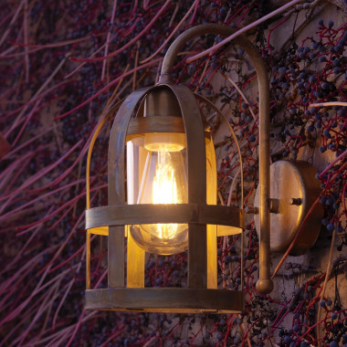 TITTY OUT Wandleuchte in Käfig-d.17 Rustikale Lampe für Außen in Antik-Messing FEBOLIGHT