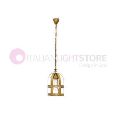 TITTY OUT Chandelier Suspension Cage d.17 Lamp Rustic Outdoor Antique Brass FEBOLIGHT