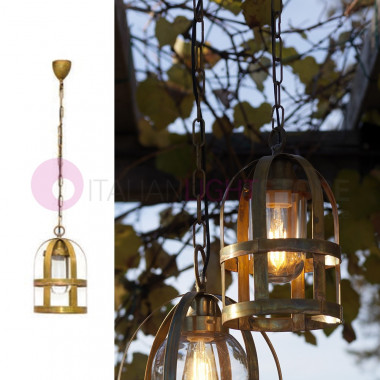 TITTY OUT Chandelier Suspension Cage d.17 Lamp Rustic Outdoor Antique Brass FEBOLIGHT