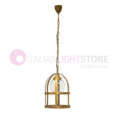 TITTY-OUT-Kronleuchter-Aufhängung Käfig d.45 Rustikale Lampe für Außen in Antik-Messing FEBOLIGHT