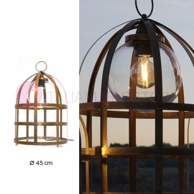 TITTY OUT floor Lamp-Cage-d.45 Lamp Rustic Outdoor Antique Brass FEBOLIGHT