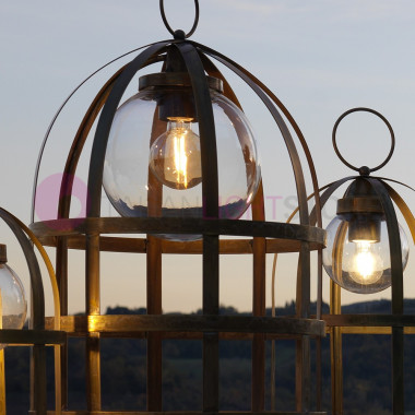 TITTY HORS de Lampe de plancher-Cage-d.45 Lampe Extérieure Rustique en Laiton Antique FEBOLIGHT