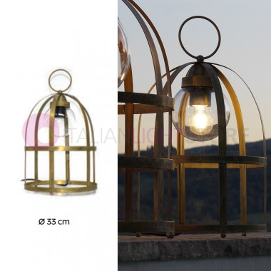 TITTY OUT floor Lamp-Cage-d.33 Lamp Rustic Outdoor Antique Brass FEBOLIGHT
