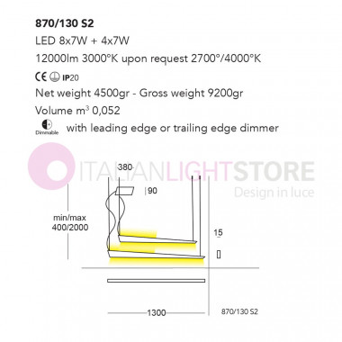 KATANA CATTANEO 870/130S2 Modern Double Led Integrated Floor Lamp L. 130