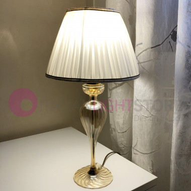 CLASS, the Bedside Lamp h. 47 Classic Glass with Fabric Shade FEBOLIGHT
