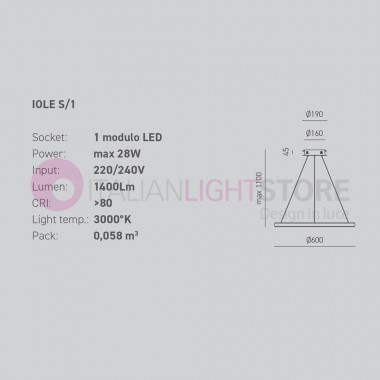 IOLE GEALUCE IOLE S1 Círculo de luz de suspensión moderna d.60 LED integrado