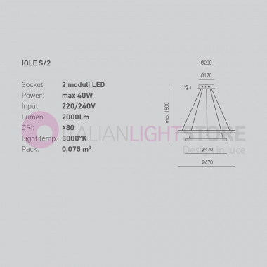Suspension IOLE GEALUCE IOLE-S2 Moderne avec 2 cercles lumineux d.67 avec LED intégrée