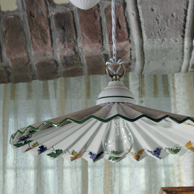LINA Lampadario Saliscendi in Ceramica Decorata a Mano illuminazione cucina taverna stile rustico country