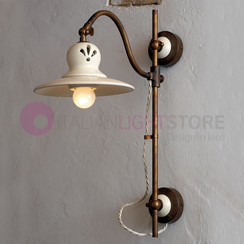 ROCCANUOVA IMAS 35903/A20 Rustic Wall Lamp with Brass and Ceramic ups and downs