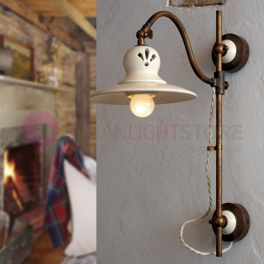 ROCCANUOVA IMAS 35903/A20 Rustic Wall Lamp with Brass and Ceramic ups and downs