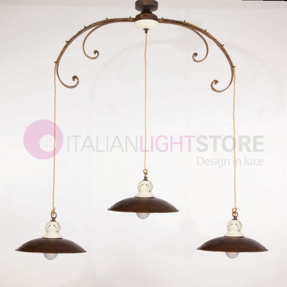 ROCCANUOVA IMAS 41151/3L54/29 Ceiling ceiling ceiling lamp 3 Rustic Lights Brass and Ceramic