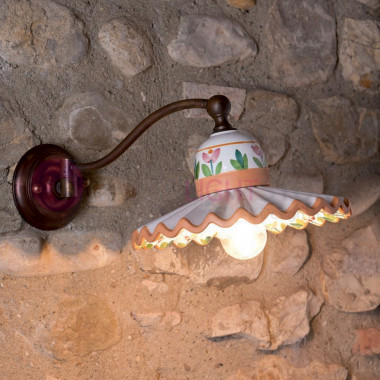 PISA IMAS 35851/A22 Wall lamp Applique Rustic Brass and Decorated Ceramics